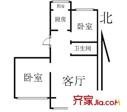 滨河小区 2室1厅 户型图