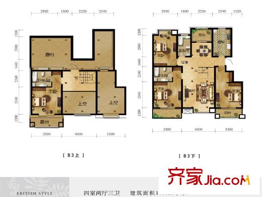 藍(lán)山郡戶型圖疊拼B3戶型 4室3廳3衛(wèi)1廚