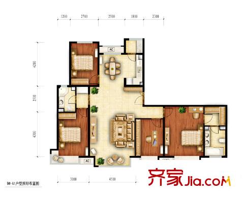 红杉一品户型图9#-A1户型图 4室2厅2卫1厨
