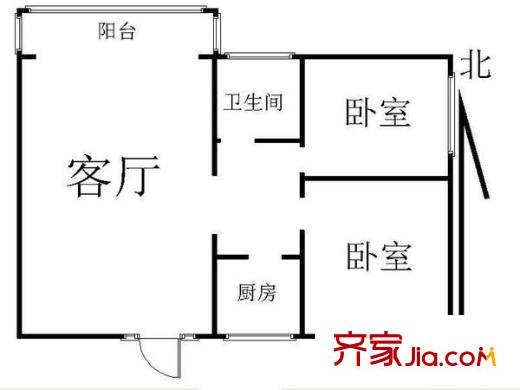 滨河小区 2室1厅 户型图