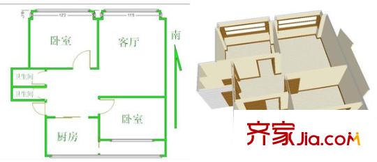 西辛南区 2室1厅 户型图