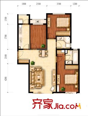 红杉一品户型图8#-B1户型图 3室2厅2卫1厨