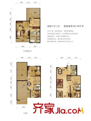 藍(lán)山郡戶型圖疊拼C2戶型 4室3廳3衛(wèi)1廚