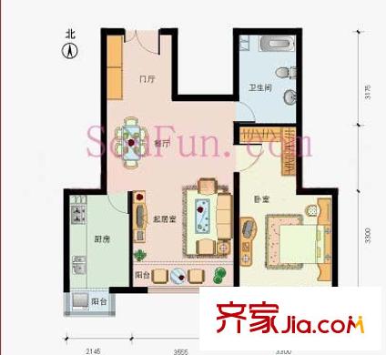 中国房子户型图户型图 1室1厅1卫1厨