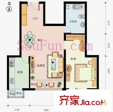 中国房子户型图G户型 1室1厅1卫1厨