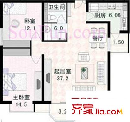 清上园户型图户型图 2室2厅1卫1厨