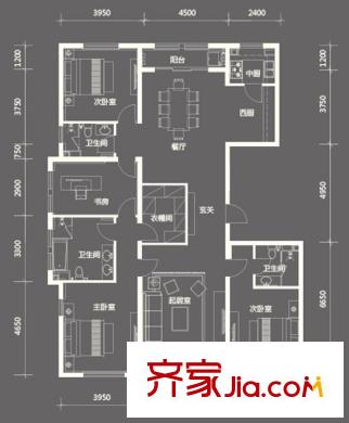 中粮祥云国际生活区C03住宅A户型 3室2厅2卫1厨