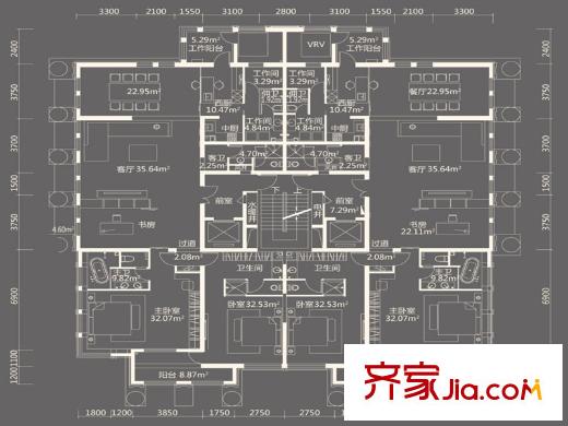 中粮祥云国际生活区D户型(1H、3H、5H楼15层) 3室2厅4卫2厨