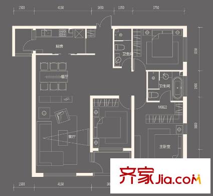 中粮祥云国际生活区小高层A4户型 3室2厅2卫1厨