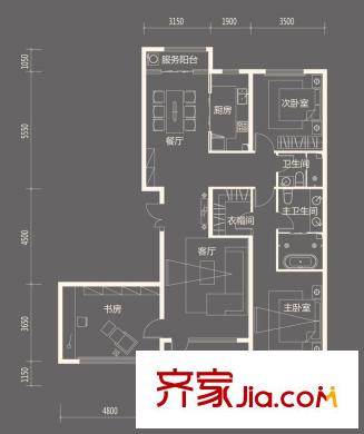 中粮祥云国际生活区A2户型 3室2厅2卫1厨