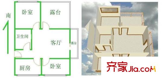 西辛南区 2室1厅 户型图