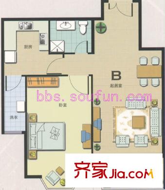 中国房子户型图户型图 1室1厅1卫1厨