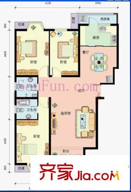 中国房子户型图户型图 3室2厅2卫1厨