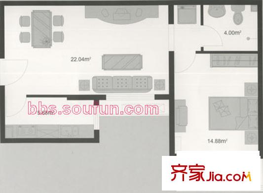 常青藤嘉園戶型圖美景一居 1室1廳1衛(wèi)1廚