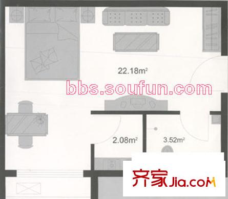常青藤嘉園戶型圖時(shí)尚一居 1室1廳1衛(wèi)1廚
