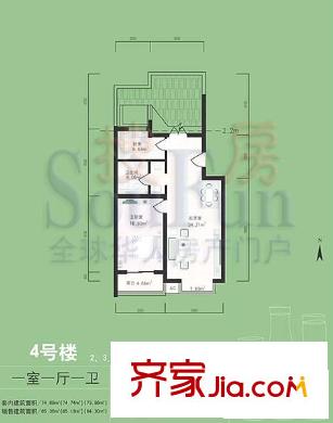 清上园户型图二期4#2单元户型 1室1厅1卫1厨