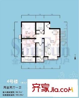 清上园户型图二期4#5单元户型 2室2厅1卫1厨