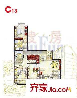 新怡家园户型图C13户型 3室2厅2卫1厨