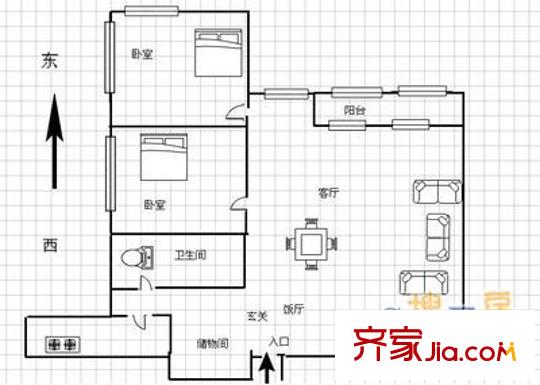 空军大院2室 户型图