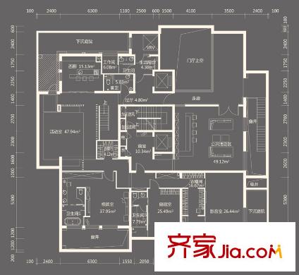 中粮祥云国际生活区B户型(2H、4H、6H、7H楼1层) 3室5厅3卫2厨