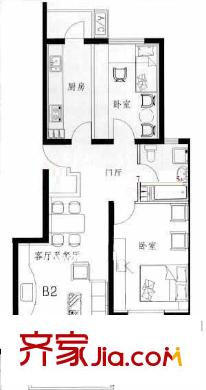 复兴南里户型图B2户型图 2室2厅1卫1厨