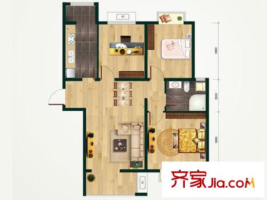 顺鑫山语溪户型图N户型图 3室2厅1卫1厨