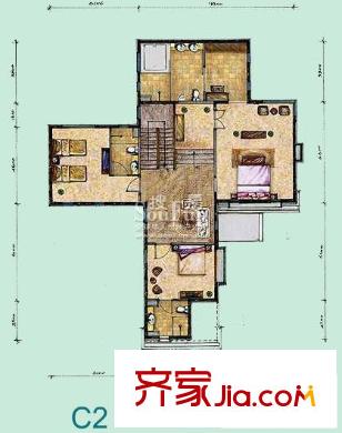 龙湾别墅户型图C2户型二层 4室1厅2卫