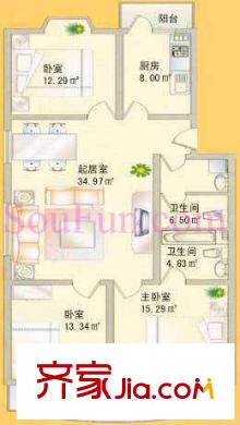新华联锦园户型图户型图 3室1厅3卫1厨