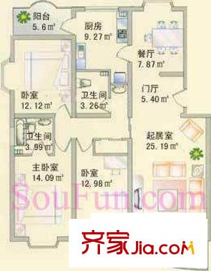 新华联锦园户型图户型图 3室2厅2卫1厨