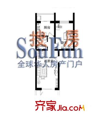 佑民雅居户型图C2户型 1室1厅1卫1厨
