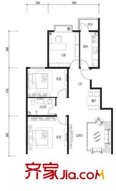 顺鑫朗郡户型图H户型 3室2厅1卫1厨