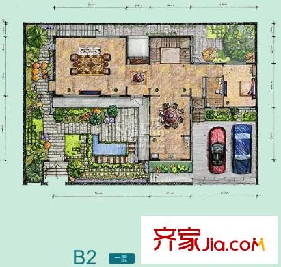 龙湾别墅户型图b2户型一层 1室2厅1卫