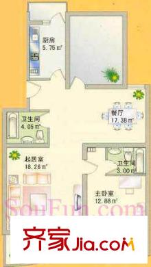 新华联锦园户型图户型图 1室2厅2卫1厨