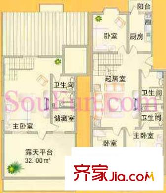 新华联锦园户型图户型图 4室2厅3卫1厨
