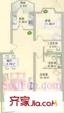 新华联锦园户型图户型图 2室2厅2卫1厨