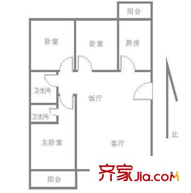 北平里户型图户型图 3室2厅2卫1厨