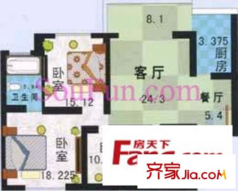 沿湖美景户型图A1户型 3室2厅2卫1厨