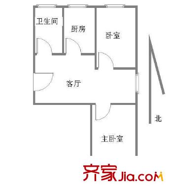 北平里户型图户型图 2室1厅1卫1厨