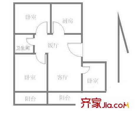 北平里户型图户型图 3室2厅1卫1厨