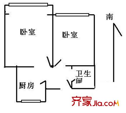 建功東里戶型圖戶型圖 2室1廳1衛(wèi)1廚