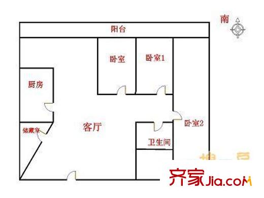 卧龙公寓户型图户型图 3室1厅1卫1厨