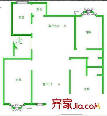 卧龙公寓户型图户型图 3室2厅1卫1厨