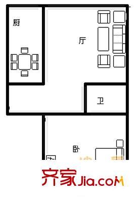 沿湖美景户型图户型图 1室1厅1卫1厨