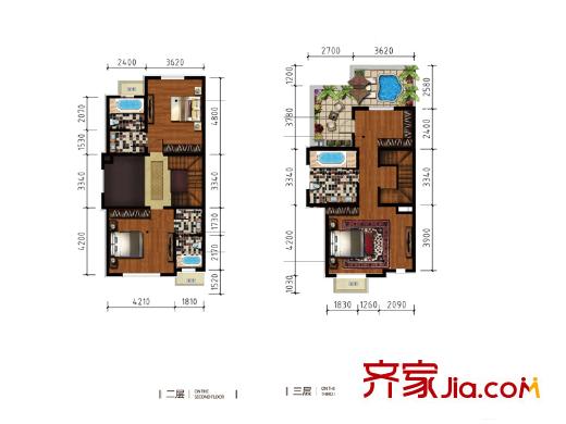 八達(dá)嶺孔雀城四期仰平方米G1二層、三層戶型 4室2廳4衛(wèi)1廚