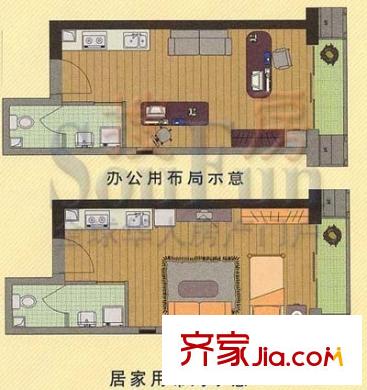 荣上居户型图H户型 1室1厅1厨