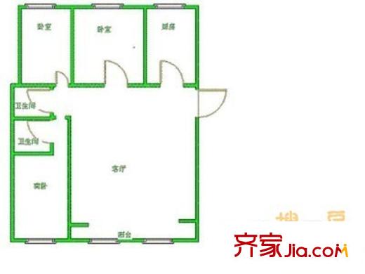 卧龙公寓户型图户型图 3室1厅2卫1厨