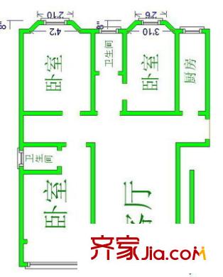 卧龙公寓户型图户型图 3室1厅2卫1厨