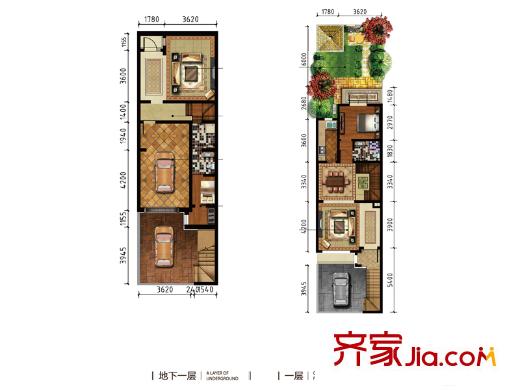 八達(dá)嶺孔雀城四期仰平方米F1地下一層、一層戶型 5室2廳5衛(wèi)1廚