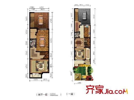 八達(dá)嶺孔雀城四期仰峰E1地下一層、一層戶型 4室2廳5衛(wèi)1廚