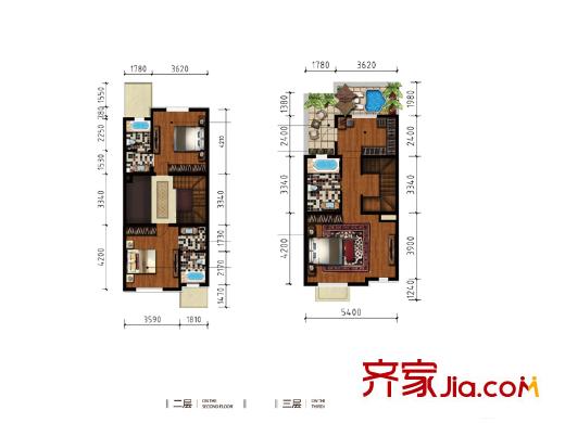 八達(dá)嶺孔雀城四期仰平方米E1二層、三層戶型 4室2廳5衛(wèi)1廚